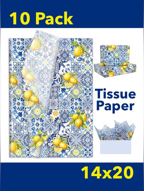 Other - 10 Pack 14x20 Tissue Paper Summer Lemons Yellow & Navy Blue